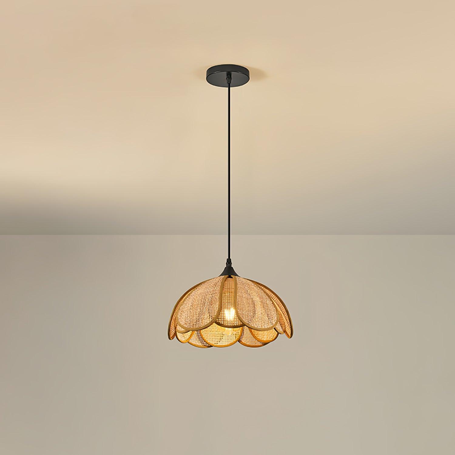 Pendant Light Rattan Fabric Floral Design | Natural Woven Texture with Diffuser | Soft Ambient Glow for Living Rooms