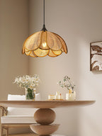 Pendant Light Rattan Fabric Floral Design | Natural Woven Texture with Diffuser | Soft Ambient Glow for Living Rooms