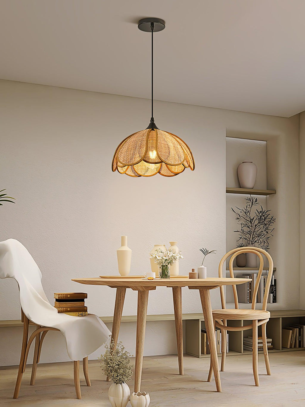 Pendant Light Rattan Fabric Floral Design | Natural Woven Texture with Diffuser | Soft Ambient Glow for Living Rooms