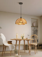 Pendant Light Rattan Fabric Floral Design | Natural Woven Texture with Diffuser | Soft Ambient Glow for Living Rooms
