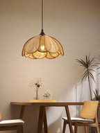Pendant Light Rattan Fabric Floral Design | Natural Woven Texture with Diffuser | Soft Ambient Glow for Living Rooms