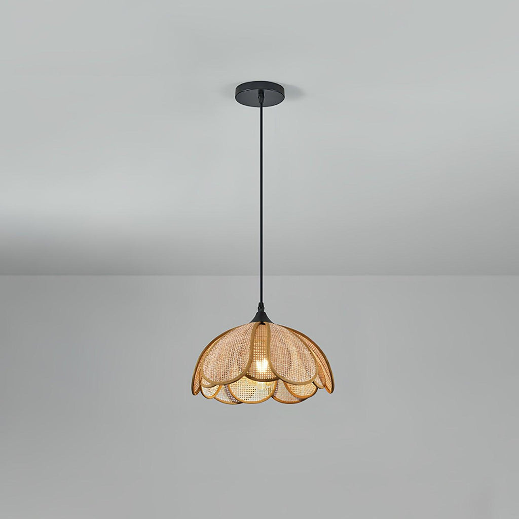 Pendant Light Rattan Fabric Floral Design | Natural Woven Texture with Diffuser | Soft Ambient Glow for Living Rooms
