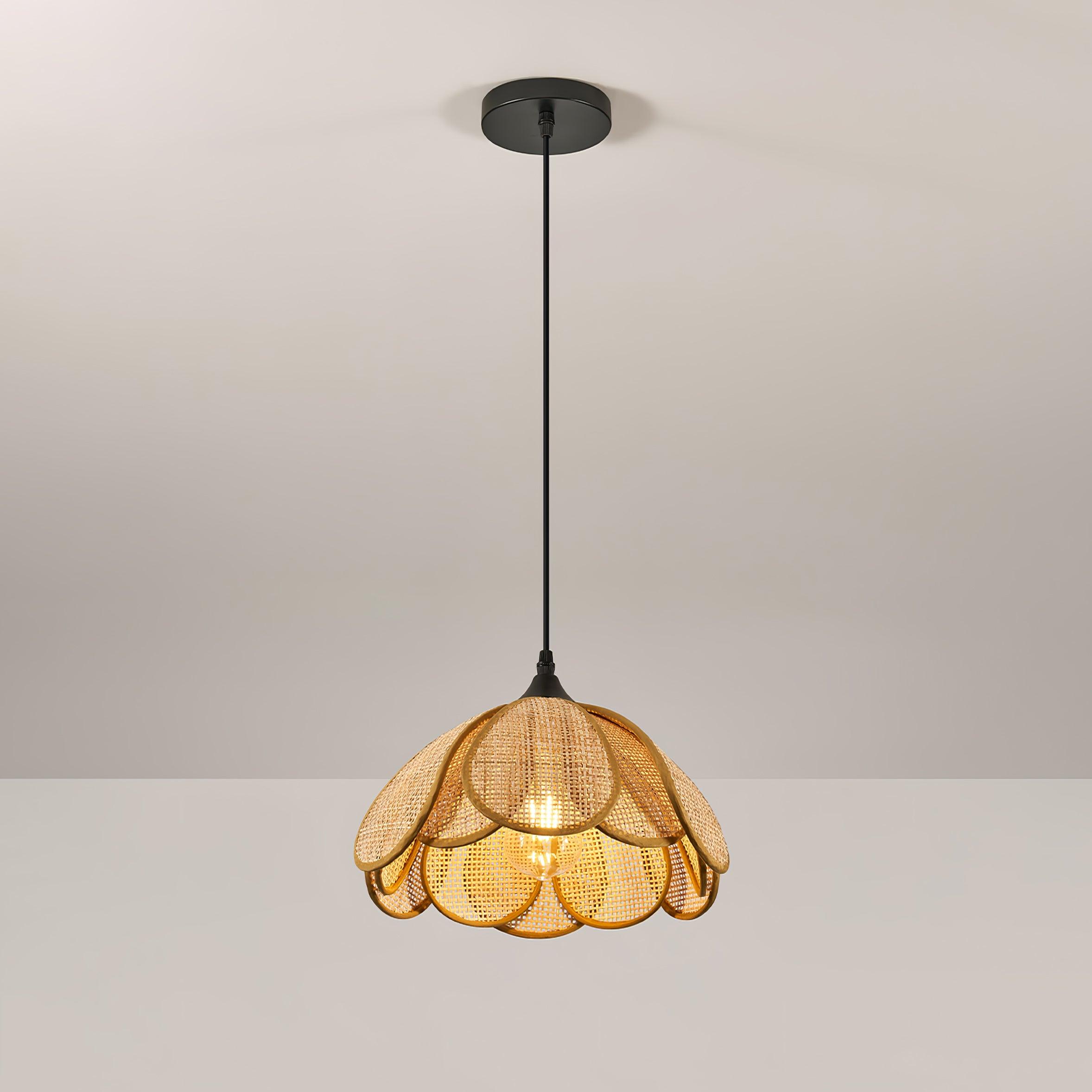 Pendant Light Rattan Fabric Floral Design | Natural Woven Texture with Diffuser | Soft Ambient Glow for Living Rooms