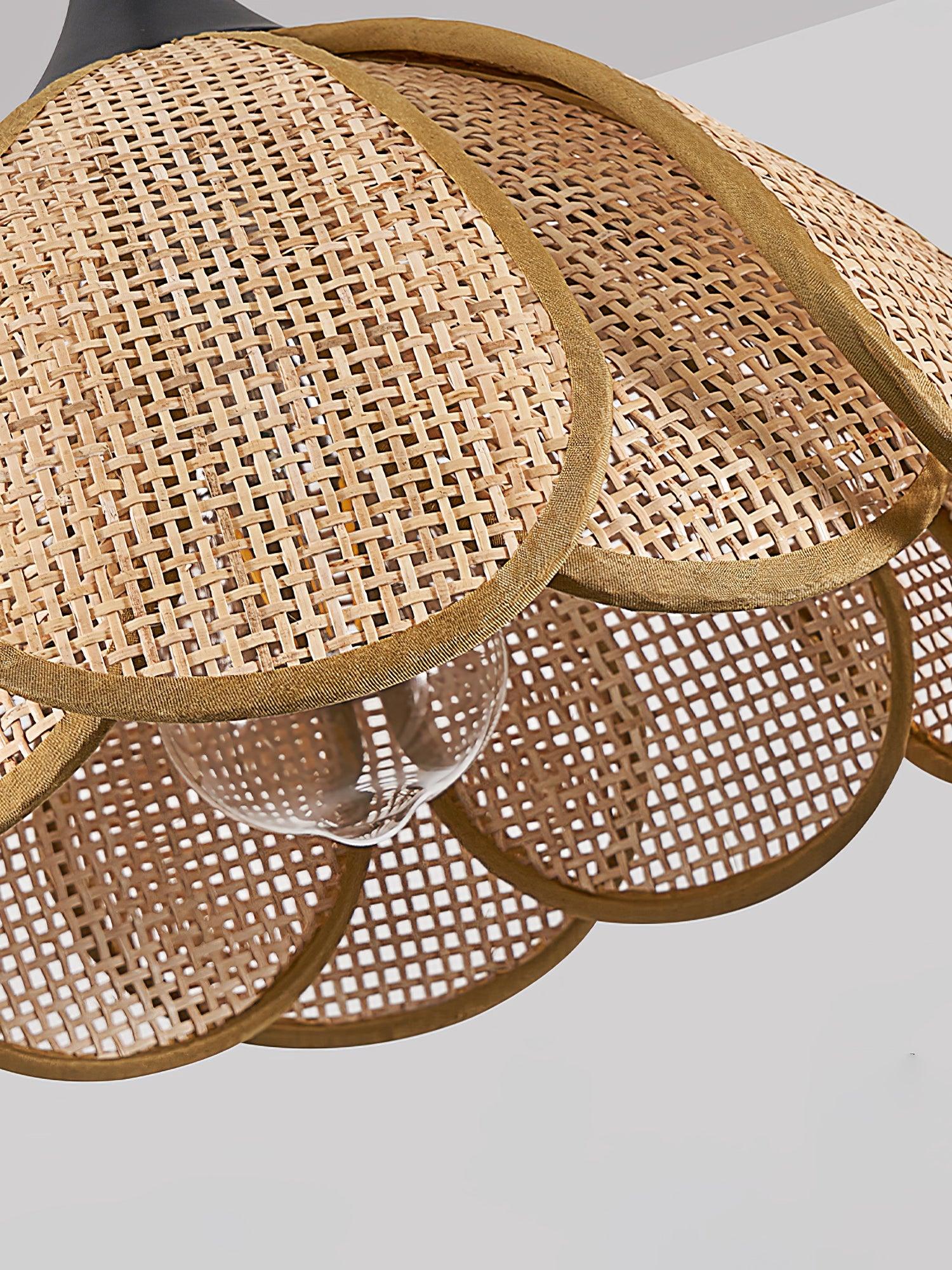 Pendant Light Rattan Fabric Floral Design | Natural Woven Texture with Diffuser | Soft Ambient Glow for Living Rooms