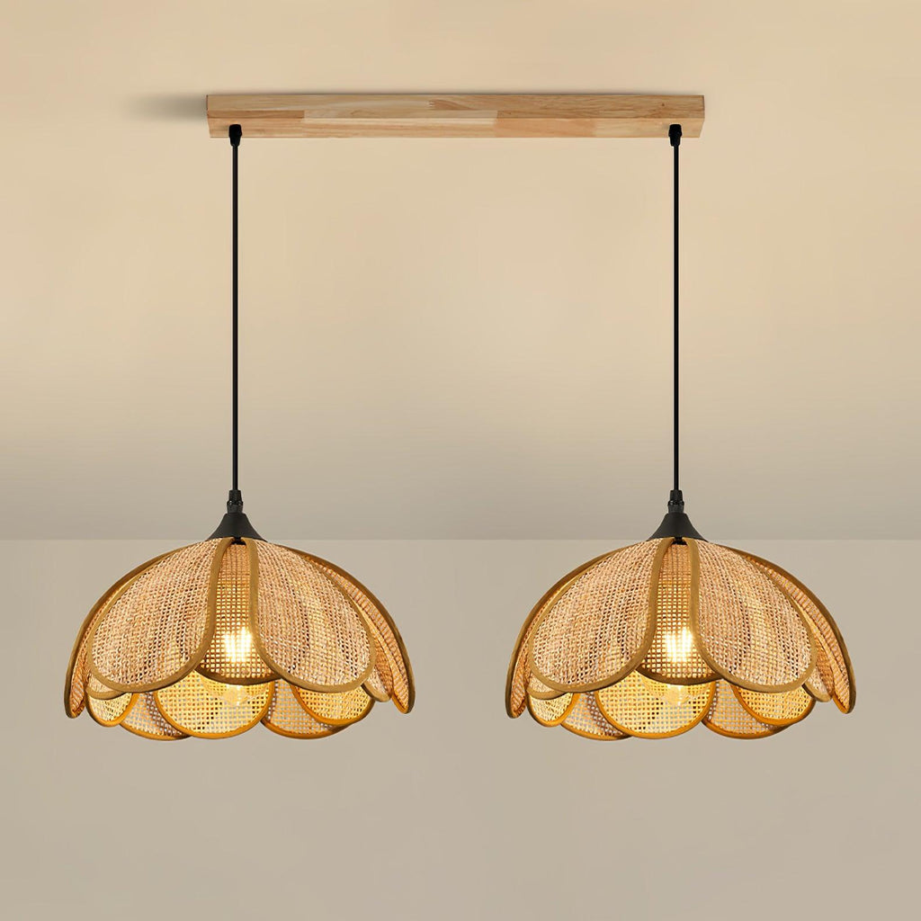 Pendant Light Rattan Fabric Floral Design | Natural Woven Texture with Diffuser | Soft Ambient Glow for Living Rooms