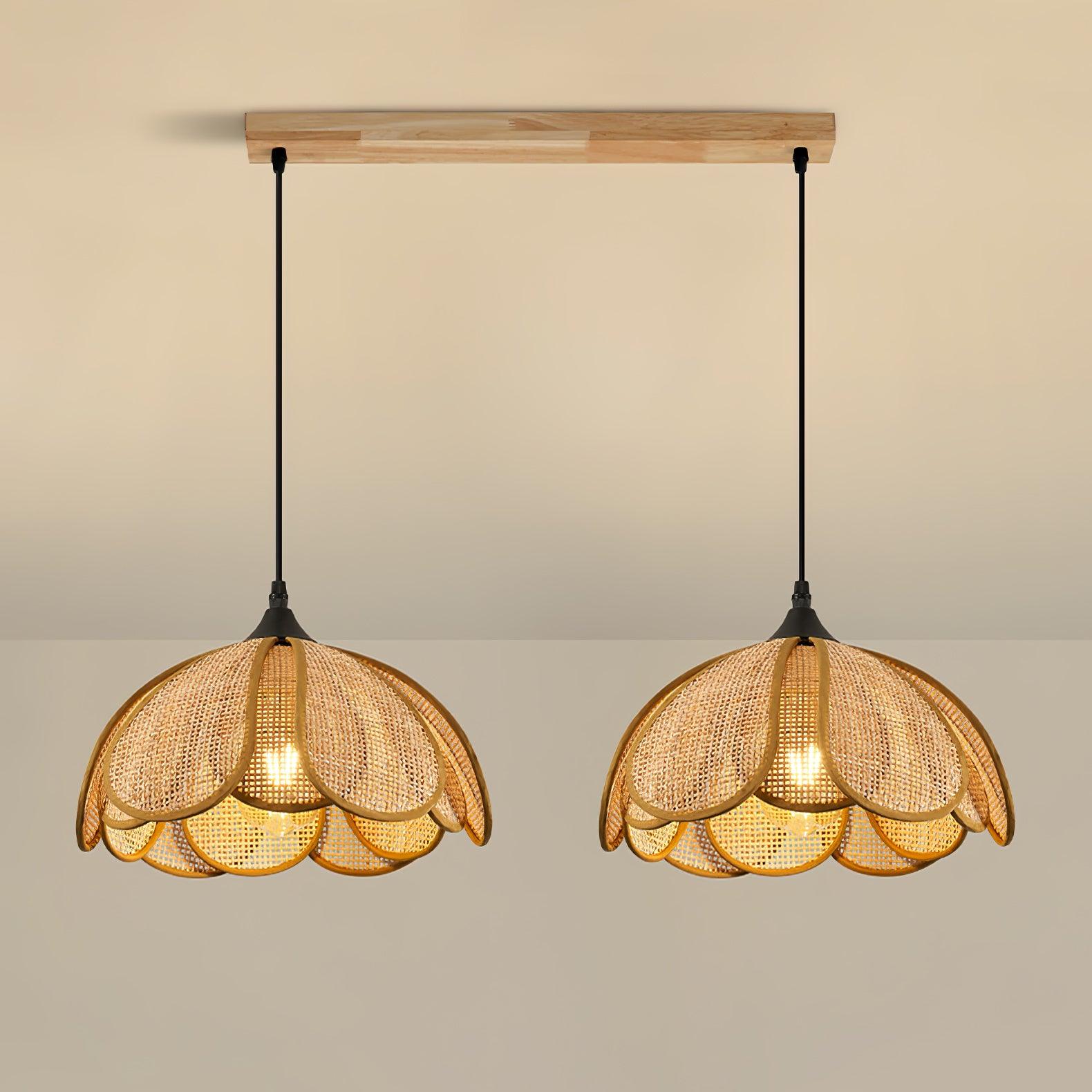 Pendant Light Rattan Fabric Floral Design | Natural Woven Texture with Diffuser | Soft Ambient Glow for Living Rooms