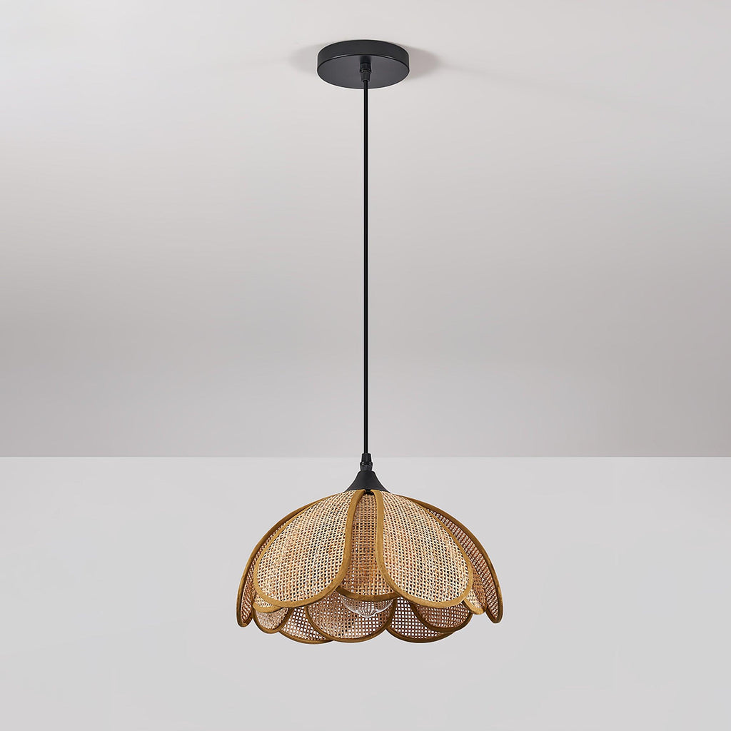 Pendant Light Rattan Fabric Floral Design | Natural Woven Texture with Diffuser | Soft Ambient Glow for Living Rooms
