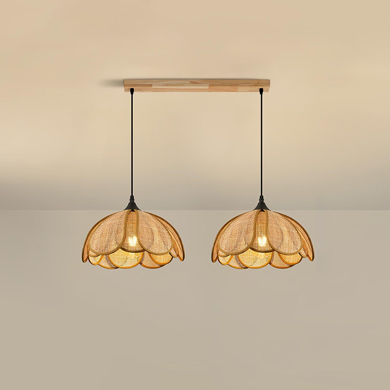 Pendant Light Rattan Fabric Floral Design | Natural Woven Texture with Diffuser | Soft Ambient Glow for Living Rooms