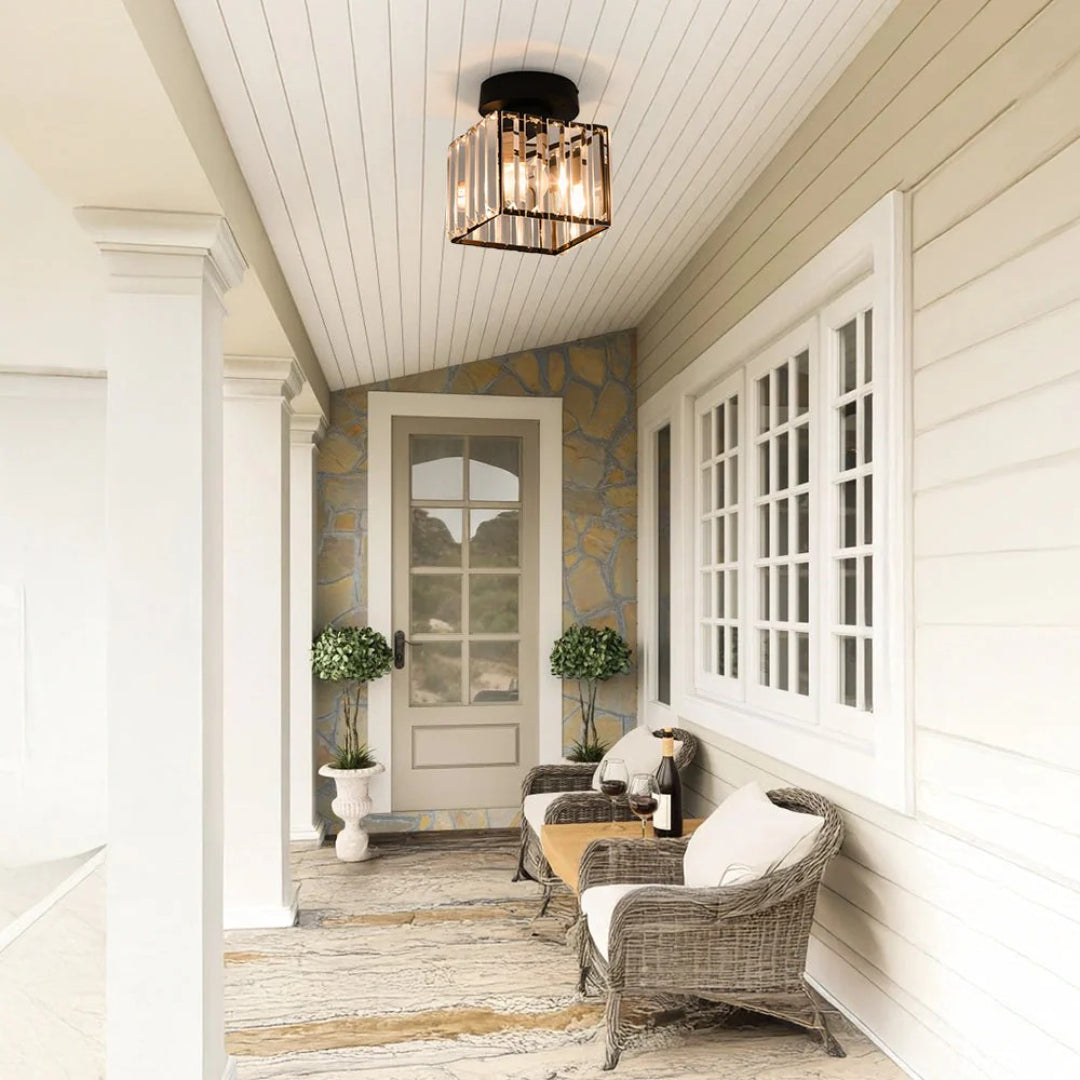 Crystal Metal Cube Ceiling Light