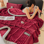 Ribbed Plush Throw Blanket Soft Fleece Bedspread Cozy Winter Blanket