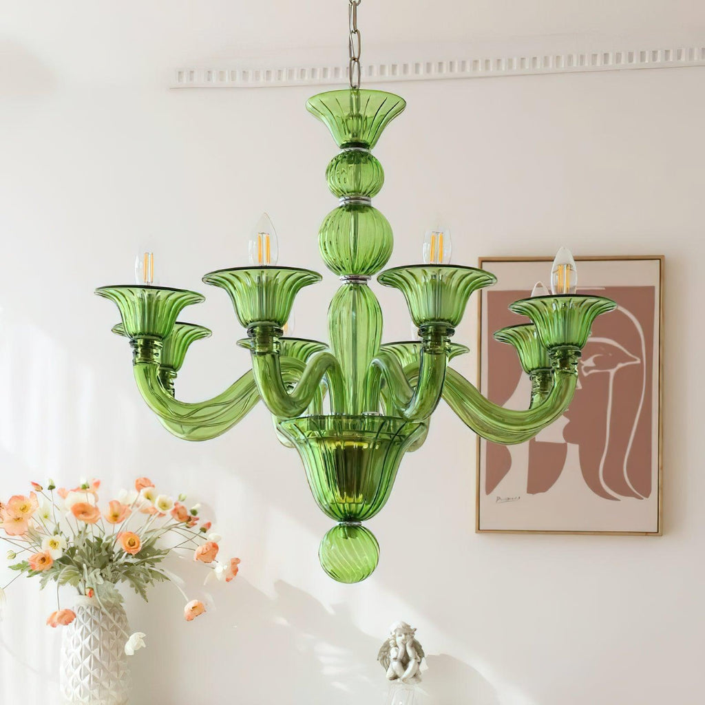 Murano Glass Chandelier Hand-Blown Organic Silhouette | Art Deco Style Ceiling Light | Hardwired Artisanal Interior Decor