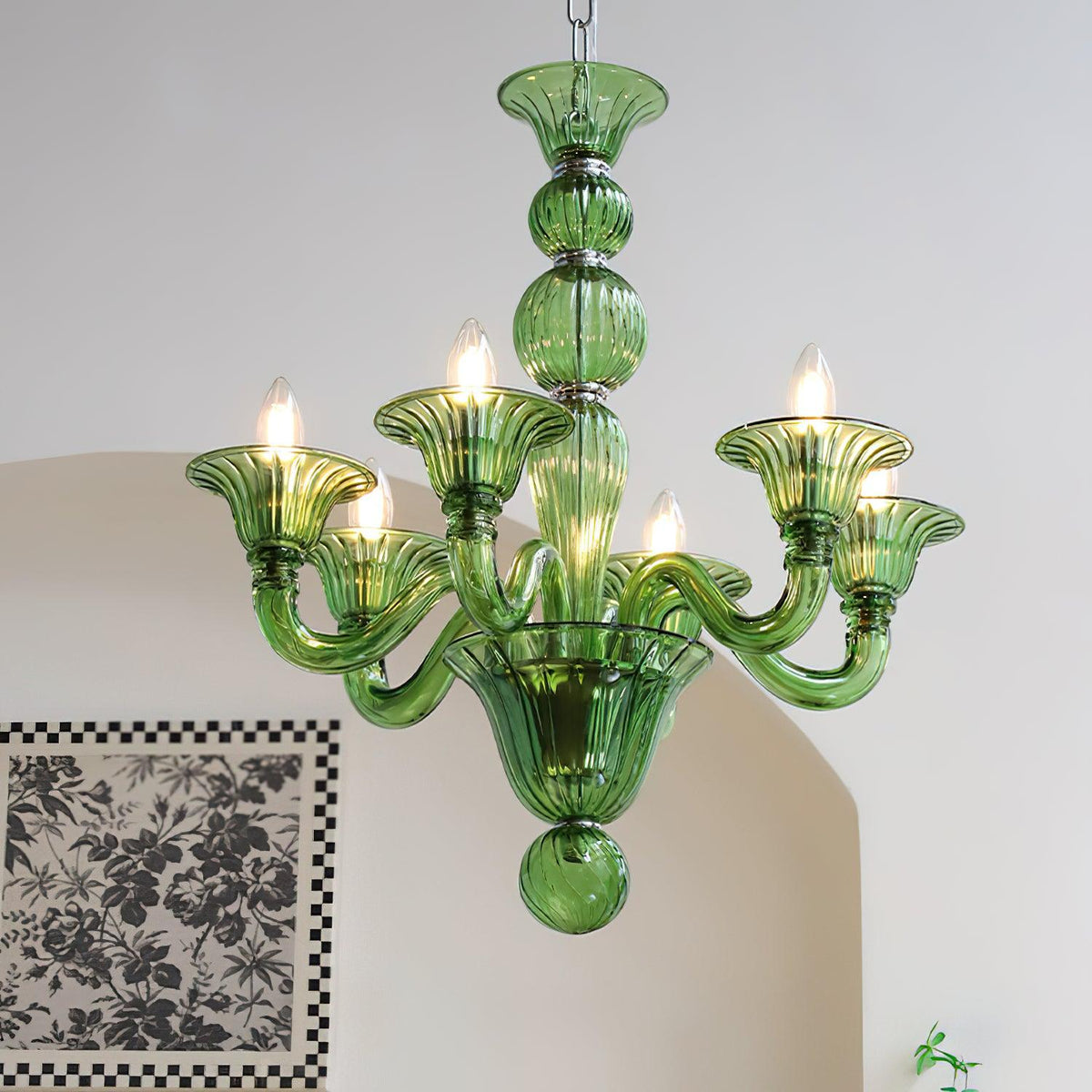 Murano Glass Chandelier Hand-Blown Organic Silhouette | Art Deco Style Ceiling Light | Hardwired Artisanal Interior Decor