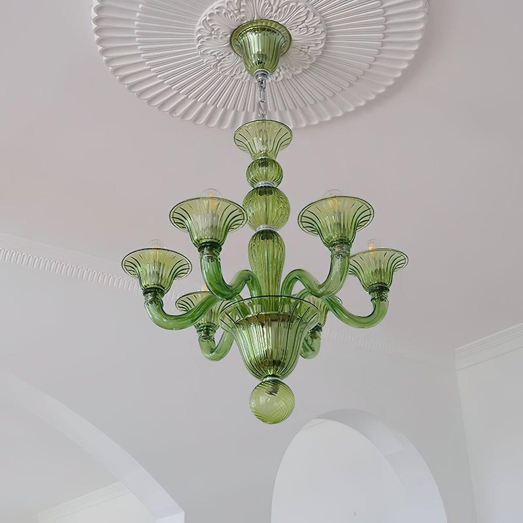 Murano Glass Chandelier Hand-Blown Organic Silhouette | Art Deco Style Ceiling Light | Hardwired Artisanal Interior Decor