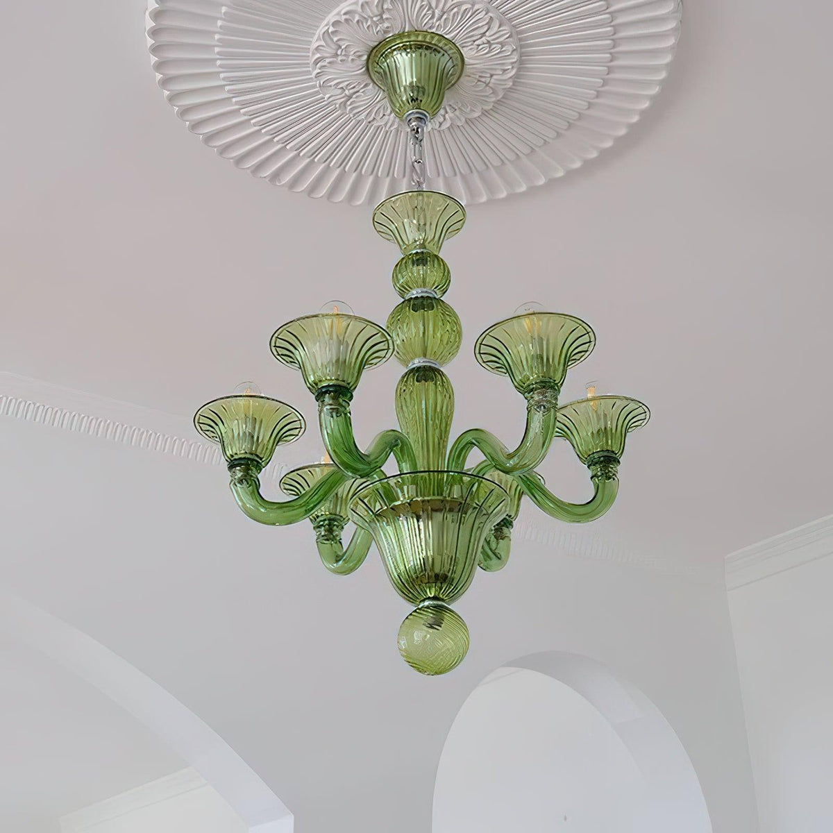 Murano Glass Chandelier Hand-Blown Organic Silhouette | Art Deco Style Ceiling Light | Hardwired Artisanal Interior Decor