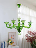 Murano Glass Chandelier Hand-Blown Organic Silhouette | Art Deco Style Ceiling Light | Hardwired Artisanal Interior Decor