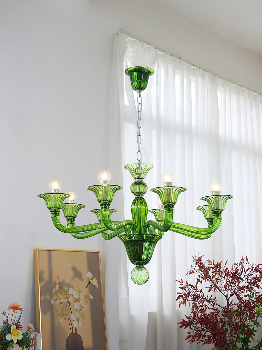 Murano Glass Chandelier Hand-Blown Organic Silhouette | Art Deco Style Ceiling Light | Hardwired Artisanal Interior Decor