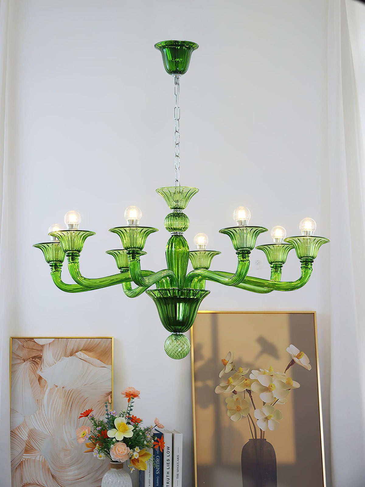 Murano Glass Chandelier Hand-Blown Organic Silhouette | Art Deco Style Ceiling Light | Hardwired Artisanal Interior Decor