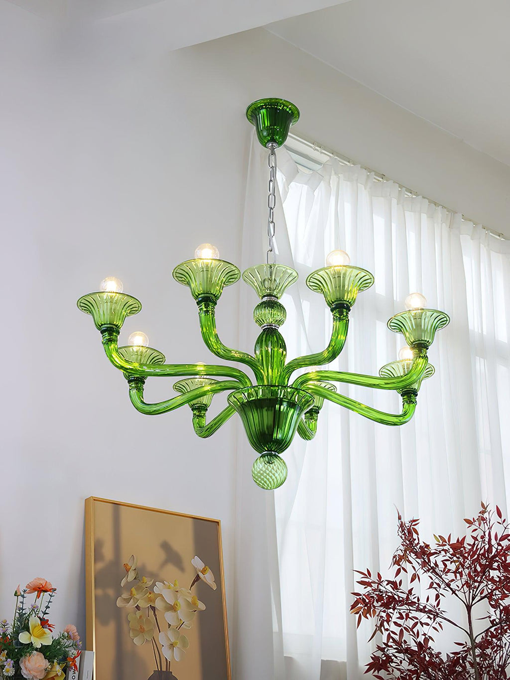 Murano Glass Chandelier Hand-Blown Organic Silhouette | Art Deco Style Ceiling Light | Hardwired Artisanal Interior Decor