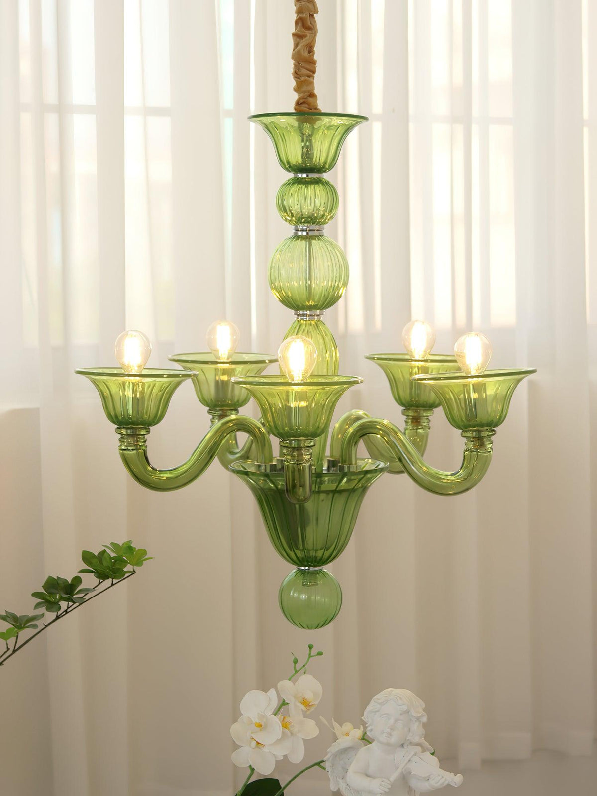 Murano Glass Chandelier Hand-Blown Organic Silhouette | Art Deco Style Ceiling Light | Hardwired Artisanal Interior Decor