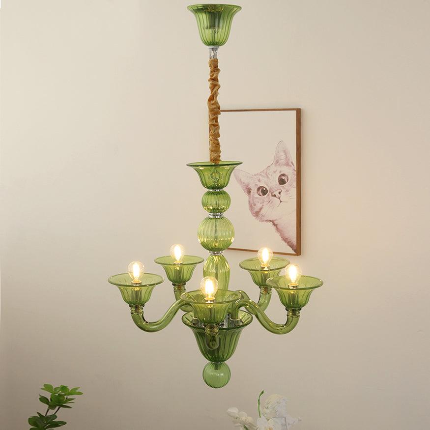 Murano Glass Chandelier Hand-Blown Organic Silhouette | Art Deco Style Ceiling Light | Hardwired Artisanal Interior Decor