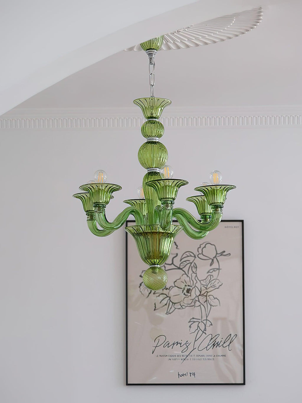 Murano Glass Chandelier Hand-Blown Organic Silhouette | Art Deco Style Ceiling Light | Hardwired Artisanal Interior Decor