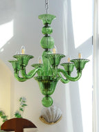 Murano Glass Chandelier Hand-Blown Organic Silhouette | Art Deco Style Ceiling Light | Hardwired Artisanal Interior Decor