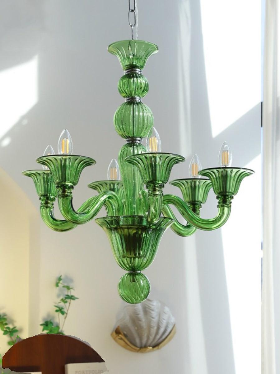 Murano Glass Chandelier Hand-Blown Organic Silhouette | Art Deco Style Ceiling Light | Hardwired Artisanal Interior Decor