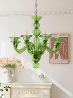 Murano Glass Chandelier Hand-Blown Organic Silhouette | Art Deco Style Ceiling Light | Hardwired Artisanal Interior Decor