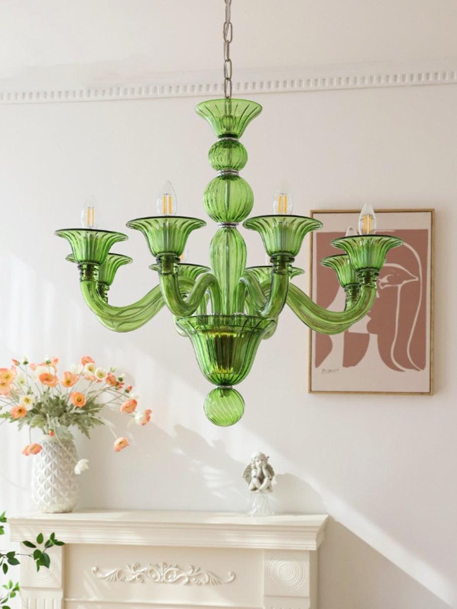Murano Glass Chandelier Hand-Blown Organic Silhouette | Art Deco Style Ceiling Light | Hardwired Artisanal Interior Decor