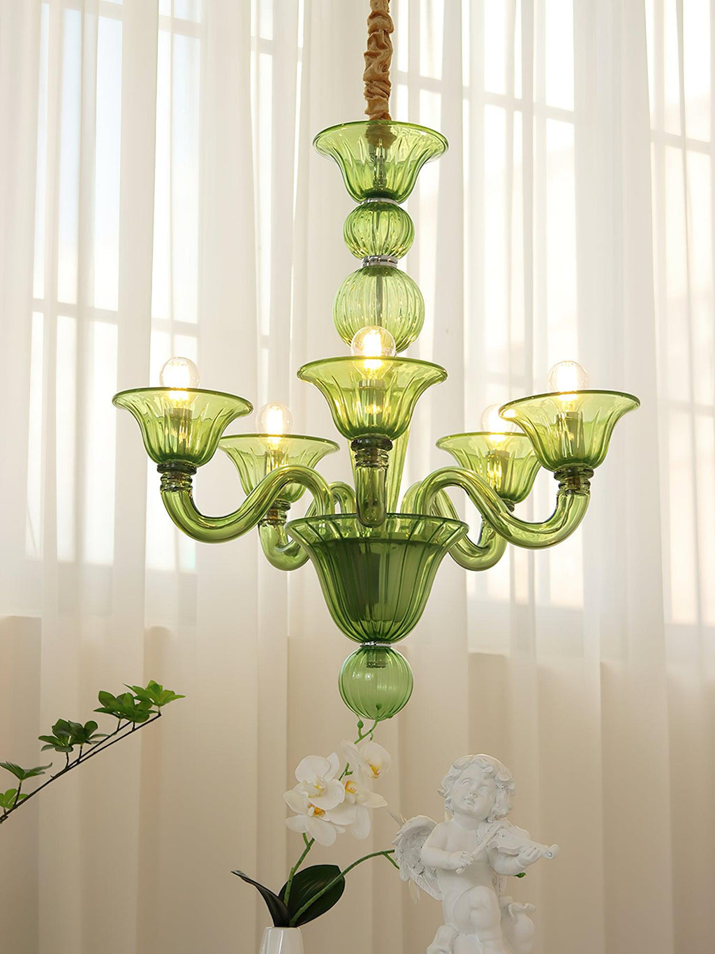 Murano Glass Chandelier Hand-Blown Organic Silhouette | Art Deco Style Ceiling Light | Hardwired Artisanal Interior Decor