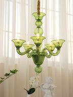 Murano Glass Chandelier Hand-Blown Organic Silhouette | Art Deco Style Ceiling Light | Hardwired Artisanal Interior Decor