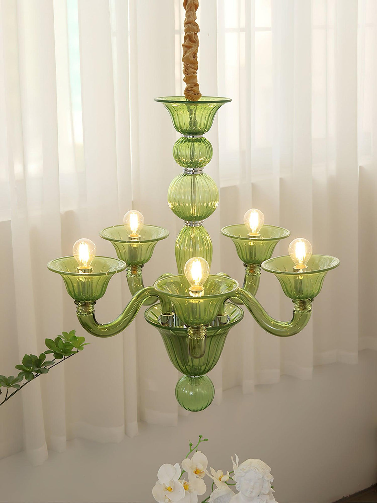 Murano Glass Chandelier Hand-Blown Organic Silhouette | Art Deco Style Ceiling Light | Hardwired Artisanal Interior Decor