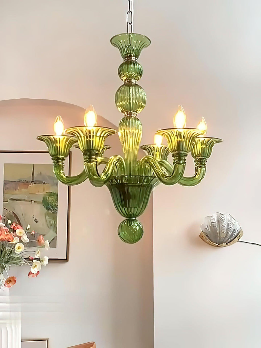 Murano Glass Chandelier Hand-Blown Organic Silhouette | Art Deco Style Ceiling Light | Hardwired Artisanal Interior Decor