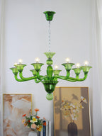 Murano Glass Chandelier Hand-Blown Organic Silhouette | Art Deco Style Ceiling Light | Hardwired Artisanal Interior Decor