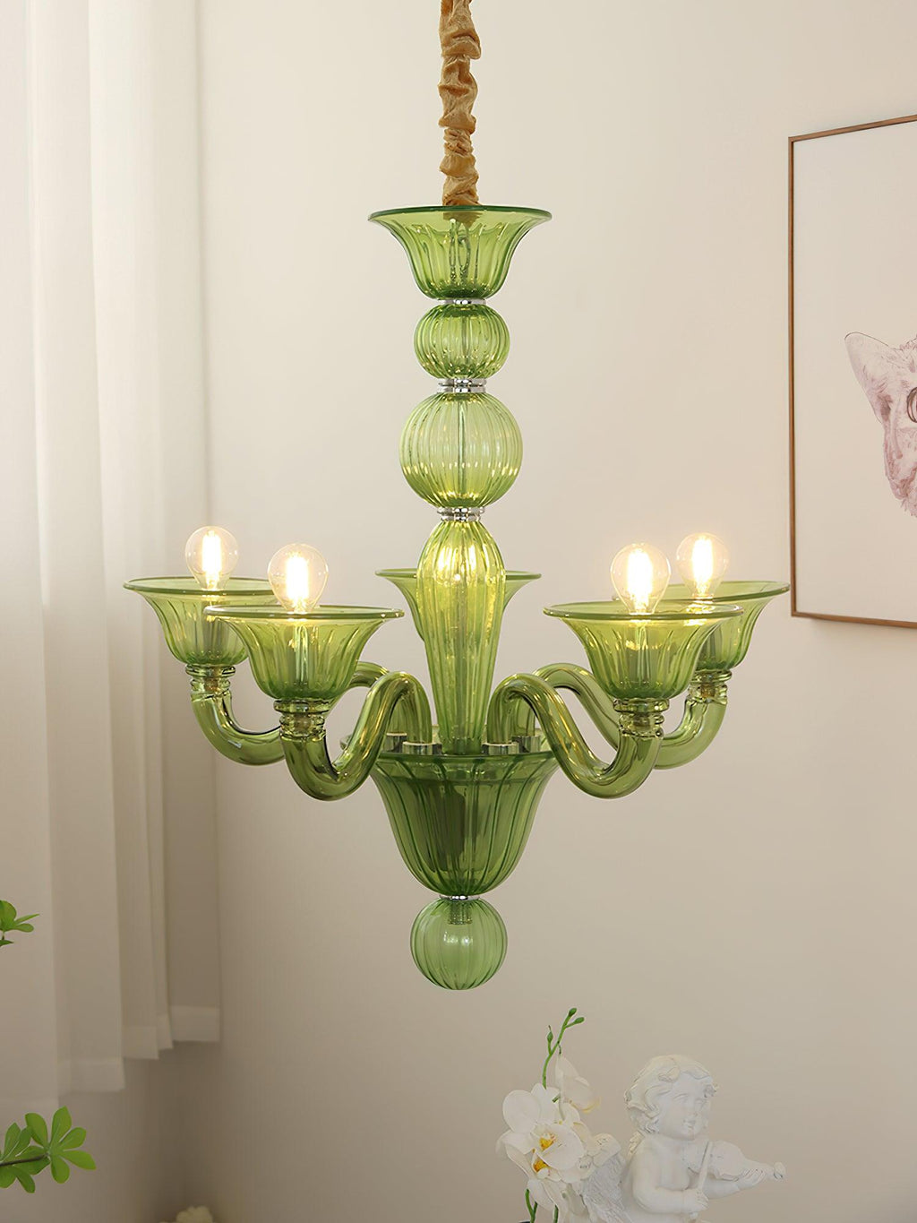 Murano Glass Chandelier Hand-Blown Organic Silhouette | Art Deco Style Ceiling Light | Hardwired Artisanal Interior Decor