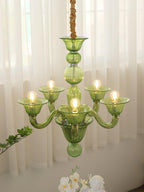 Murano Glass Chandelier Hand-Blown Organic Silhouette | Art Deco Style Ceiling Light | Hardwired Artisanal Interior Decor