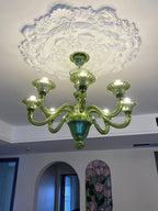 Murano Glass Chandelier Hand-Blown Organic Silhouette | Art Deco Style Ceiling Light | Hardwired Artisanal Interior Decor