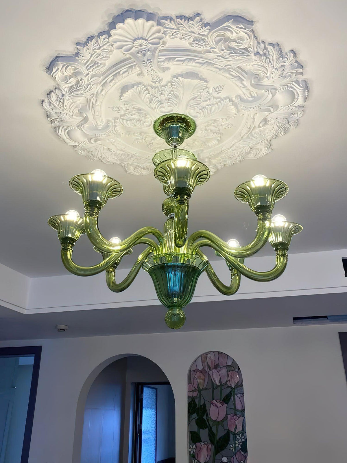 Murano Glass Chandelier Hand-Blown Organic Silhouette | Art Deco Style Ceiling Light | Hardwired Artisanal Interior Decor