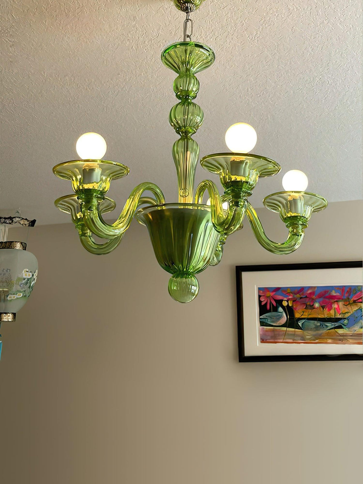 Murano Glass Chandelier Hand-Blown Organic Silhouette | Art Deco Style Ceiling Light | Hardwired Artisanal Interior Decor
