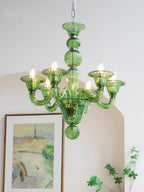 Murano Glass Chandelier Hand-Blown Organic Silhouette | Art Deco Style Ceiling Light | Hardwired Artisanal Interior Decor