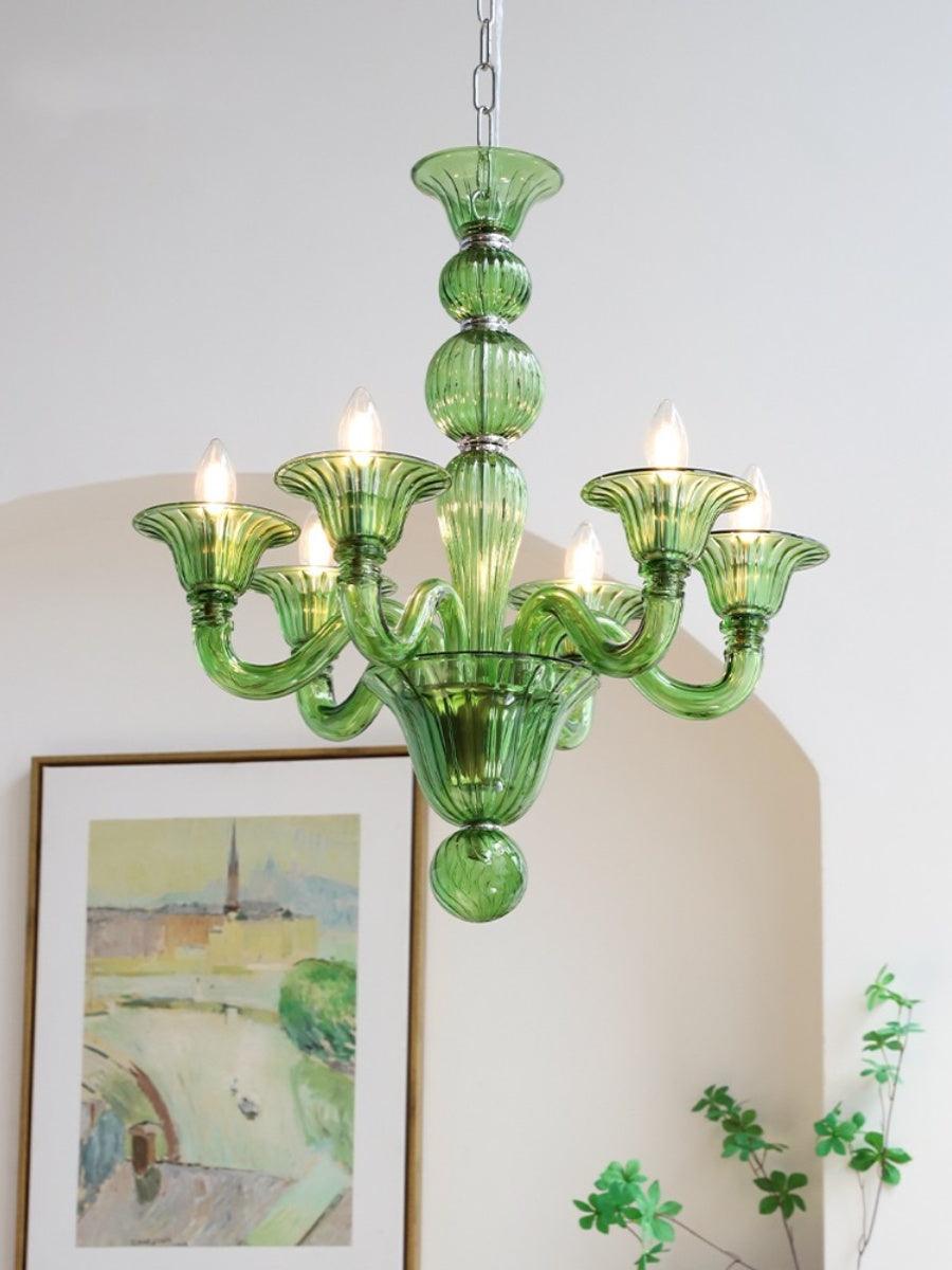 Murano Glass Chandelier Hand-Blown Organic Silhouette | Art Deco Style Ceiling Light | Hardwired Artisanal Interior Decor