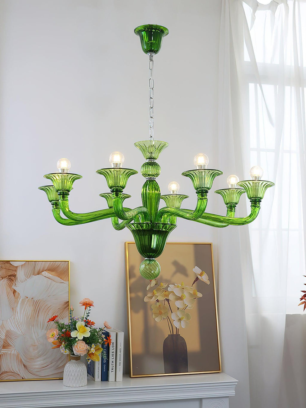 Murano Glass Chandelier Hand-Blown Organic Silhouette | Art Deco Style Ceiling Light | Hardwired Artisanal Interior Decor