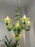 Murano Glass Chandelier Hand-Blown Organic Silhouette | Art Deco Style Ceiling Light | Hardwired Artisanal Interior Decor