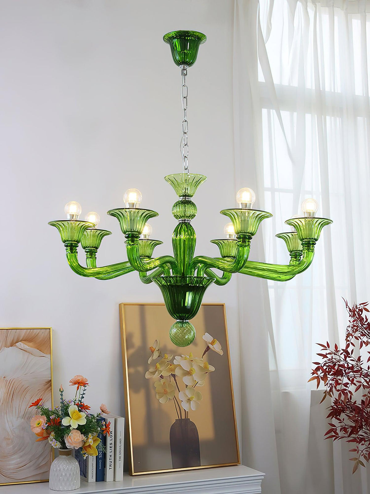 Murano Glass Chandelier Hand-Blown Organic Silhouette | Art Deco Style Ceiling Light | Hardwired Artisanal Interior Decor