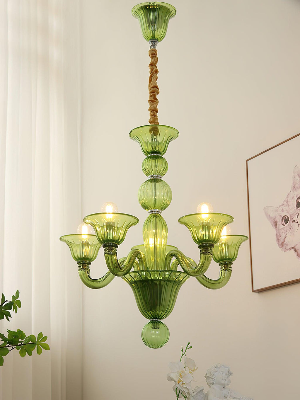 Murano Glass Chandelier Hand-Blown Organic Silhouette | Art Deco Style Ceiling Light | Hardwired Artisanal Interior Decor