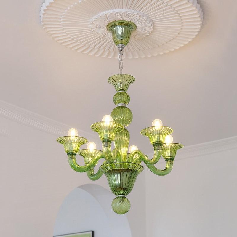 Murano Glass Chandelier Hand-Blown Organic Silhouette | Art Deco Style Ceiling Light | Hardwired Artisanal Interior Decor