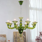 Murano Glass Chandelier Hand-Blown Organic Silhouette | Art Deco Style Ceiling Light | Hardwired Artisanal Interior Decor