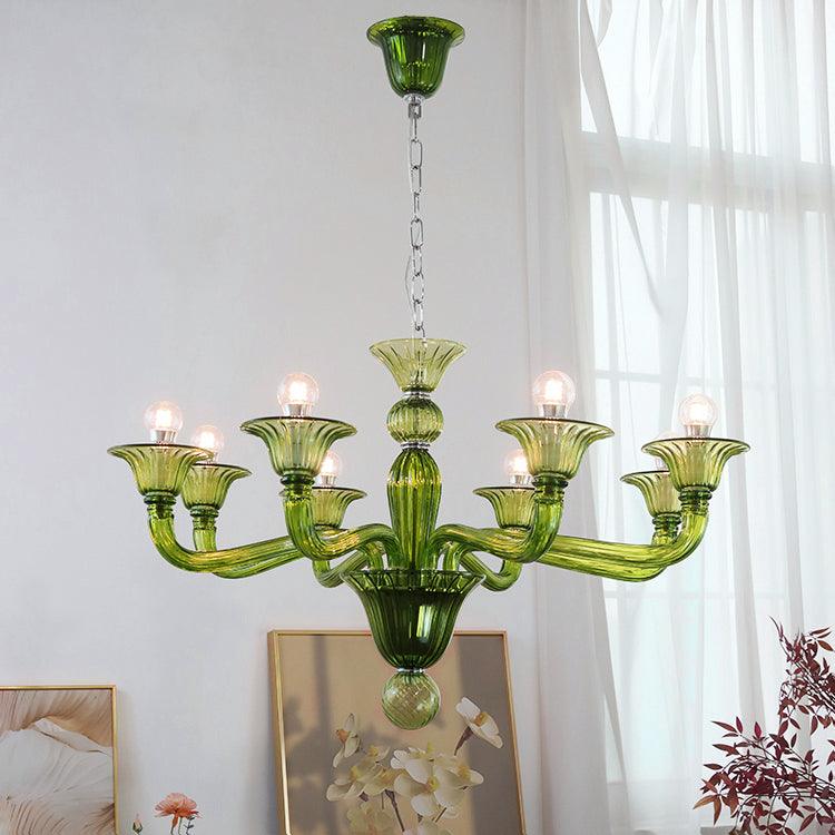 Murano Glass Chandelier Hand-Blown Organic Silhouette | Art Deco Style Ceiling Light | Hardwired Artisanal Interior Decor