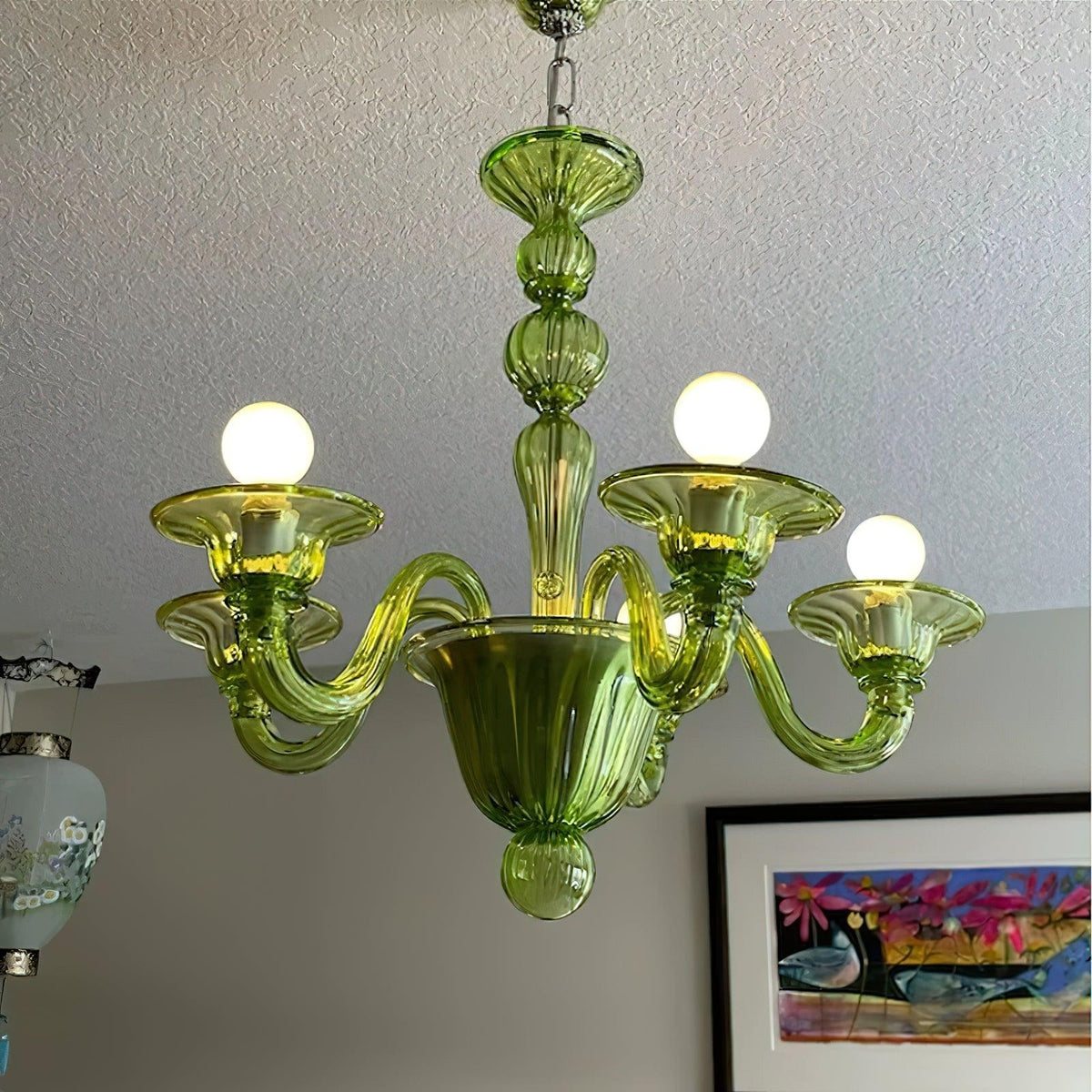 Murano Glass Chandelier Hand-Blown Organic Silhouette | Art Deco Style Ceiling Light | Hardwired Artisanal Interior Decor