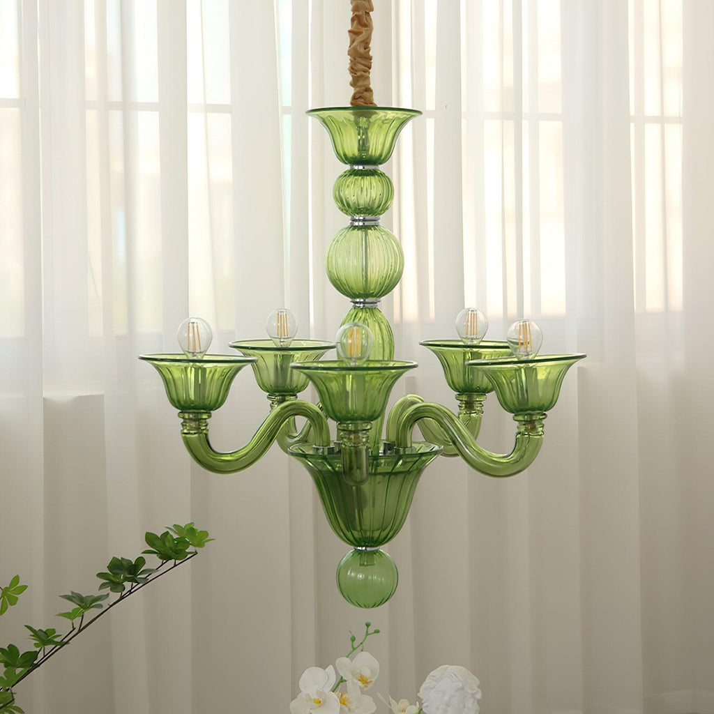 Murano Glass Chandelier Hand-Blown Organic Silhouette | Art Deco Style Ceiling Light | Hardwired Artisanal Interior Decor
